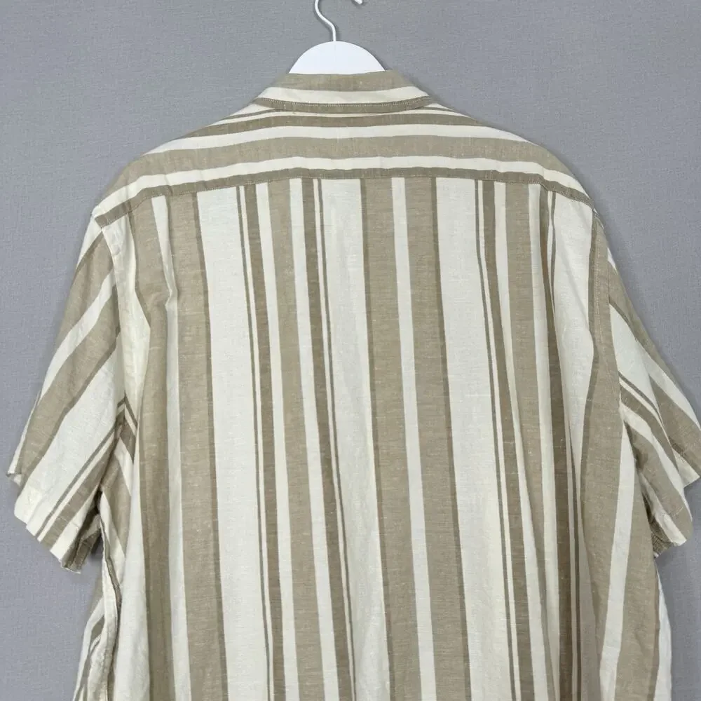Banana Republic Mens Shirt XXL Tan Linen Blend Striped Slim Fit Old Money Preppy